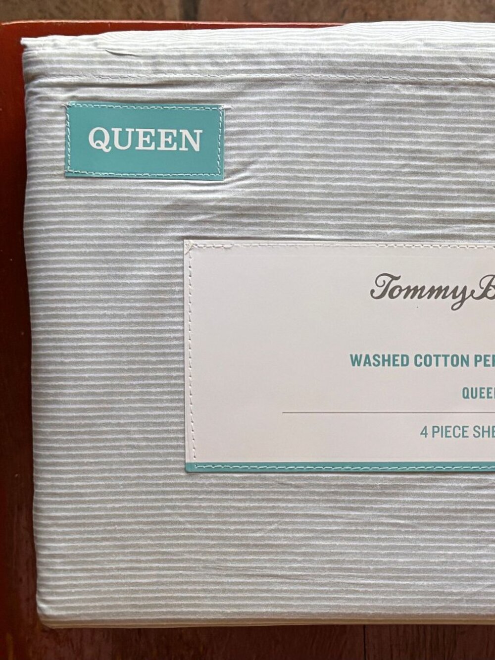 Tommy Bahama Queen Size ISLAND CAYS STRIPE Cotton Sheet Set (lt seafoam green)